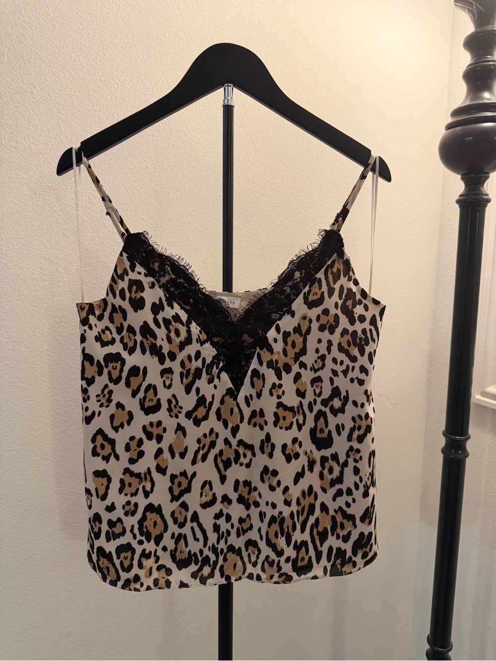 Socialite Leopard Print Slip with Black Lace Trim MEDIUM